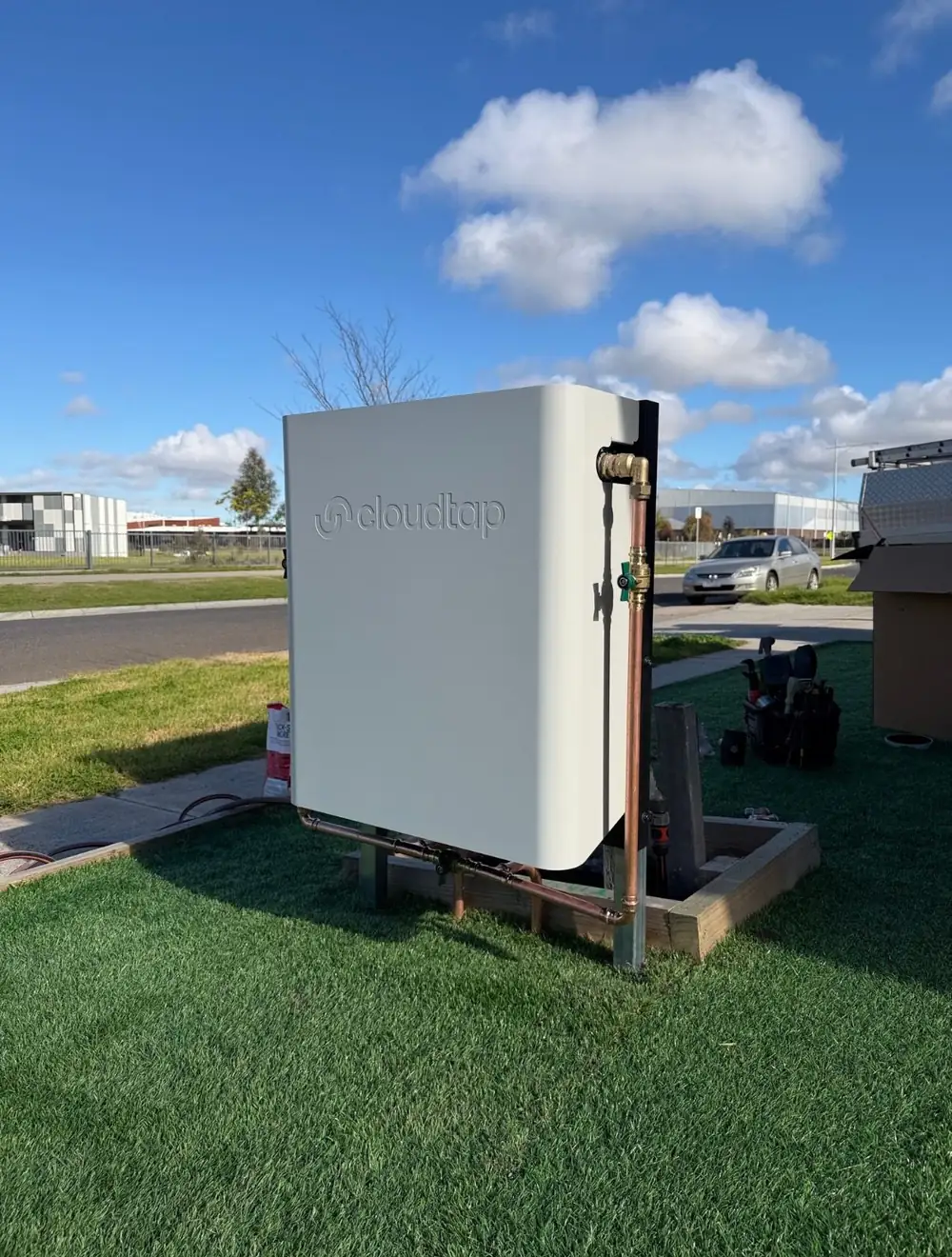 Freestanding Whole House Filtration unit in Surfmist, Melbourne install